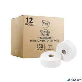   Toalettpapír, bambusz, 2 rétegű, nagytekercses, 18 cm átmérő, 150 m/tekercs, 12 tekercs, CHEEKY PANDA, fehér