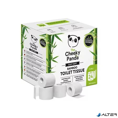 Toalettpapír, bambusz, 3 rétegű, kistekercses, 24 tekercs, CHEEKY PANDA, fehér