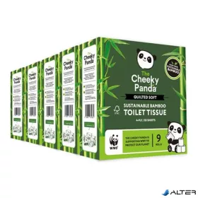  Toalettpapír, bambusz, 3 rétegű, kistekercses, 9 tekercs, CHEEKY PANDA, fehér