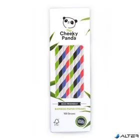   Szívószál, bambusz, egyenes, lebomló, bambusz, 100 db, CHEEKY PANDA, vegyes színek