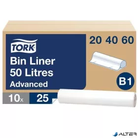   Hulladékgyűjtő zsák, 50 l, B1 rendszer, 10 x 25 db, TORK, átlátszó