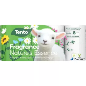   Toalettpapír, 3 rétegű, kistekercses, 8 tekercs, TENTO "Nature's Essence", fehér