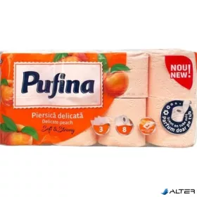   Toalettpapír, 3 rétegű, kistekercses, 8 tekercs, PUFINA "Delicate Peach", barack illattal