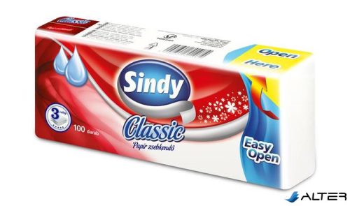 Papír zsebkendő, 3 rétegű, 100 db, "Sindy", classic