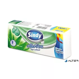   Papír zsebkendő, 3 rétegű, 100 db, 'Sindy', aloe vera