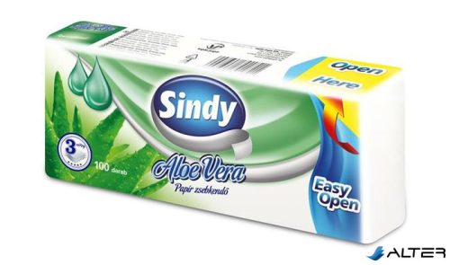 Papír zsebkendő, 3 rétegű, 100 db, "Sindy", aloe vera