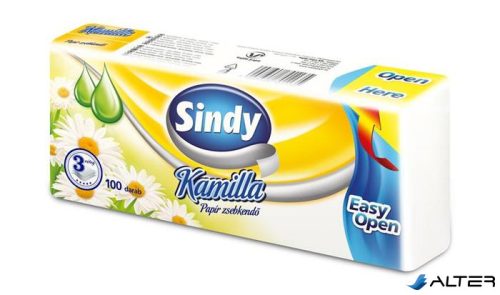 Papír zsebkendő, 3 rétegű, 100 db, "Sindy", kamilla