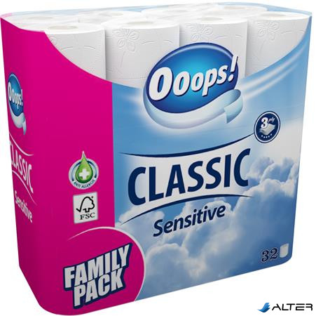 Toalettpapír, 3 rétegű, kistekercses, 32 tekercs, OOOPS "Classic", sensitive