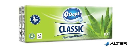 Papír zsebkendő, 3 rétegű, 10x10 db, OOOPS "Classic", aloe vera