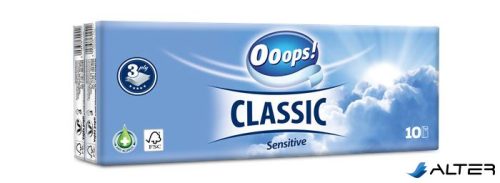 Papír zsebkendő, 3 rétegű, 10x10 db, OOOPS "Classic", sensitive
