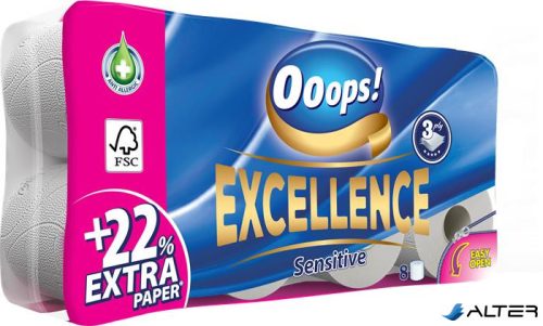 Toalettpapír, 3 rétegű, kistekercses, 8 tekercs, OOOPS 'Excellence'