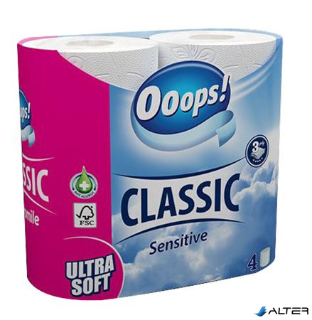 Toalettpapír, 3 rétegű, kistekercses, 4 tekercs, OOOPS "Classic", sensitive