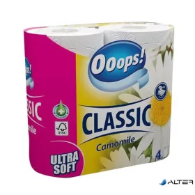   Toalettpapír, 3 rétegű, kistekercses, 4 tekercs, OOOPS "Classic", kamilla