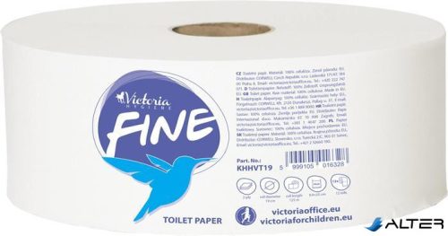 Toalettpapír, 2 rétegű, 19 cm átmérő, VICTORIA HYGIENE, 'Fine Mini Jumbo', fehér