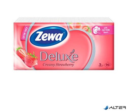 Papír zsebkendő, 3 rétegű, 90 db, ZEWA "Deluxe", eper illatú