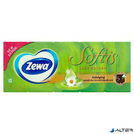 Papír zsebkendő, 4 rétegű, 10x9 db, ZEWA "Softis", aloe balsam