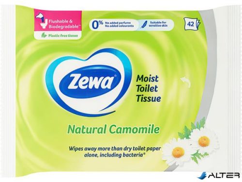 Toalettpapír, nedves, 42db, ZEWA, kamilla