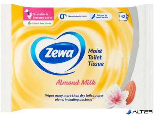 Toalettpapír, nedves, 42db, ZEWA, mandulatej