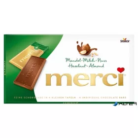 Táblás tejcsokoládé, 100 g, MERCI, mandulás-mogyorós