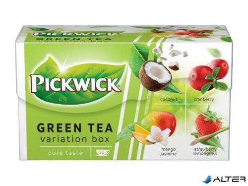 Zöld tea, 20x1,5 g, PICKWICK 'Zöld tea Gyümölcsös Variációk', kókusz, vörösáfonya, eper-citromfű, mangó-jázmin