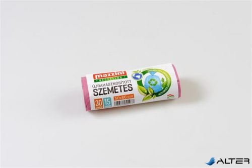 Szemeteszsák, újrahasznosított, 30 l, 15 db, 50x60 cm, 12 µ, MAZZINI, pink