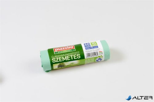 Szemeteszsák, újrahasznosított, 60 l, 10 db, 55x70 cm, 14 µ, MAZZINI, zöld
