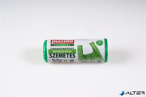 Szemeteszsák, újrahasznosított, köthető füles, 35 l, 20 db, 49x60 cm, 10 µ, MAZZINI, zöld