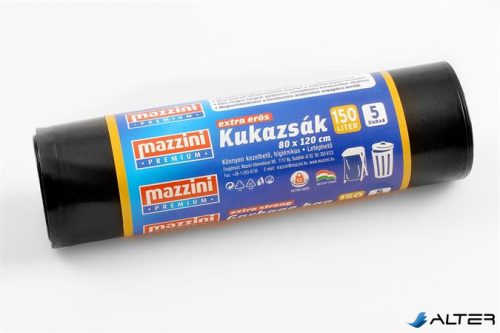 Nagykukazsák, extra erős, 150 l, 5 db, 80x120 cm, 40 µ, MAZZINI "Premium", fekete