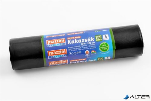 Nagykukazsák, extra erős, 200 l, 5 db, 100x120 cm, 40 µ, MAZZINI "Premium", fekete