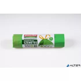   Szemeteszsák, újrahasznosított, húzófüles, 40 l, 15 db, 55x62 cm, 16 µ, MAZZINI, zöld