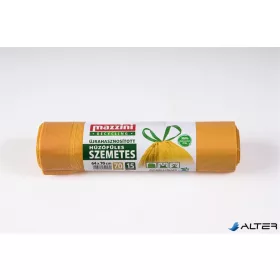  Szemeteszsák, újrahasznosított, húzófüles, 70 l, 15 db, 64x70 cm, 18 µ, MAZZINI, sárga