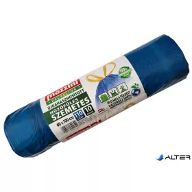   Szemeteszsák, újrahasznosított húzófüles, 110 l, 10 db, 60x100 cm, 28 µ, MAZZINI, kék