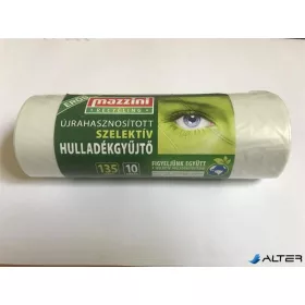   Szemeteszsák, szelektív hulladékhoz, újrahasznosított, erős, 135 l, 10 db, 70x110 cm, 25 µ, MAZZINI, átlátszó