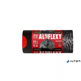   Szemeteszsák, zárószalagos, 35 l, 15 db, 53x60 cm, 28 µ, ALUFIX "Aluflexy", fekete