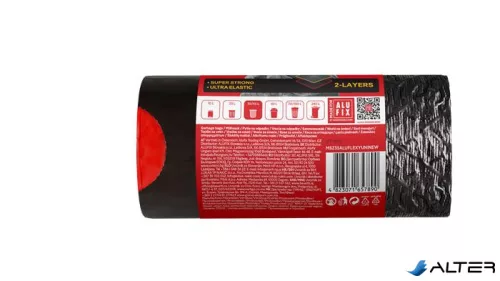 Szemeteszsák, zárószalagos, 35 l, 15 db, 53x60 cm, 28 µ, ALUFIX "Aluflexy", fekete