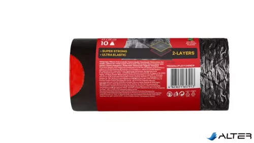 Szemeteszsák, zárószalagos, 60 l, 10 db, 64x69 cm, 33 µ, ALUFIX "Aluflexy", fekete