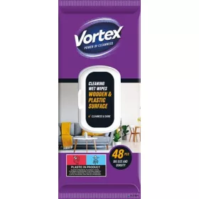   Nedves törlőkendő, fa- és műanyag felületre, 48 db, VORTEX