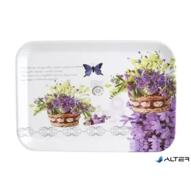 Tálca, műanyag, szögletes, levendula mintás, 34x23cm