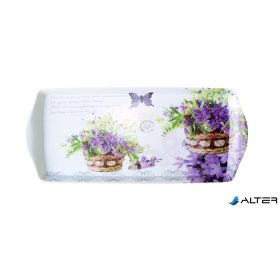 Tálca, műanyag, szögletes, levendula mintás, 33x15cm