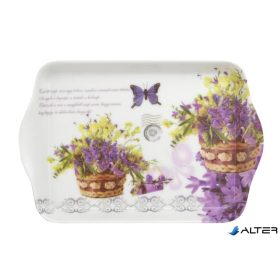 Tálca, műanyag, szögletes, levendula mintás, 21x14cm