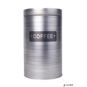 Kávétartó doboz, fémhenger, szürke, 11x18 cm