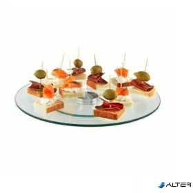   Sütemény-, torta-, szendvics kínáló tál, forgatható, üveg, 34 cm