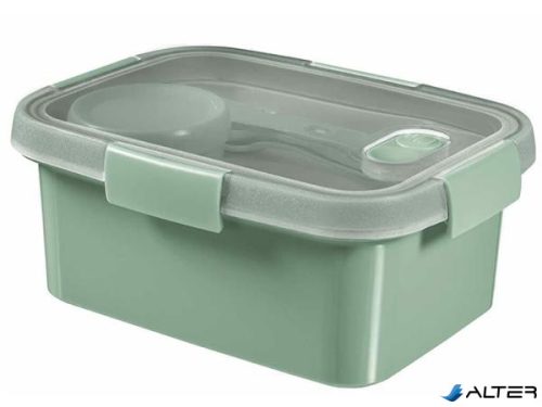 Ételtartó, szósztartóval, evőeszközzel, szögletes, műanyag, 1,2 l, CURVER "Smart Eco", világoszöld
