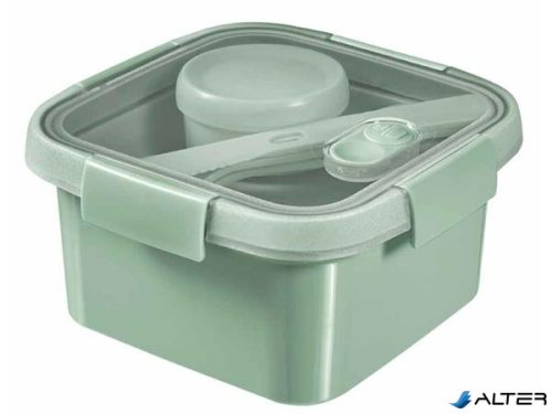 Ételtartó, szósztartóval, evőeszközzel, szögletes, műanyag, 1,1 l, CURVER 'Smart Eco', világoszöld