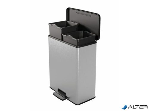 Pedálos szemetes, újrahasznosított műanyag, kivehető vödörrel, 2x26 l, CURVER "Deco bin duo", fekete/ezüst