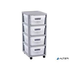   Fiókos tároló, újrahasznosított műanyag, 4x11 l, CURVER "Infinity", szürke/fehér