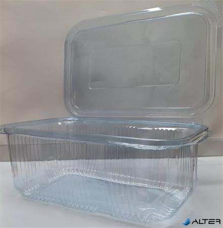 Ételtároló doboz, egybefedeles, újrahasznosított műanyag, szögletes, 1000 ml, 100 db, "Party", víztiszta