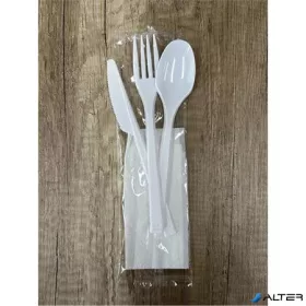 Evőeszköz szett, műanyag, csomagolt, 3+1 db, fehér