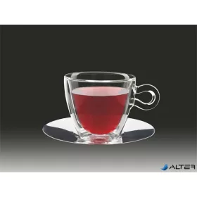   Teás csésze rozsdamentes aljjal, duplafalú üveg, 30cl, 2db-os szett, "Thermo"