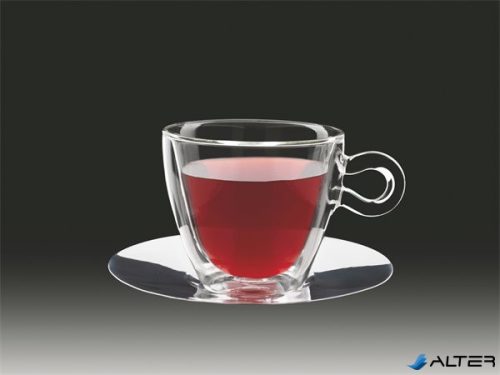 Teás csésze rozsdamentes aljjal, duplafalú üveg, 30cl, 2db-os szett, "Thermo"